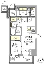 テラス北千住 1LDKの間取図画像