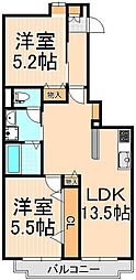 第2スカイハイツ足立 2LDKの間取図画像