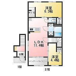 シャインテラス・アベニール 2LDKの間取図画像