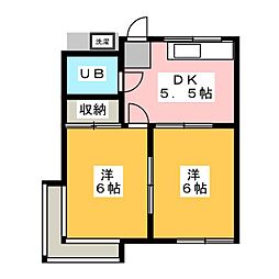 宮崎台田園マンション 2DKの間取図画像