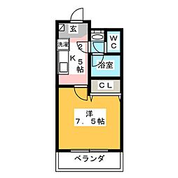 プランドールフクダ 1Kの間取図画像
