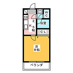プランドールフクダ 1Kの間取図画像