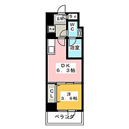 Due二子新地 1DKの間取図画像