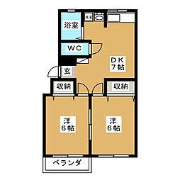 栄里第2マンション 2DKの間取図画像