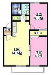モントワールB 2LDKの間取図画像