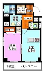 ハートフル医大西 7階1LDKの間取り