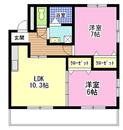 エスコート大安寺 2LDKの間取図画像