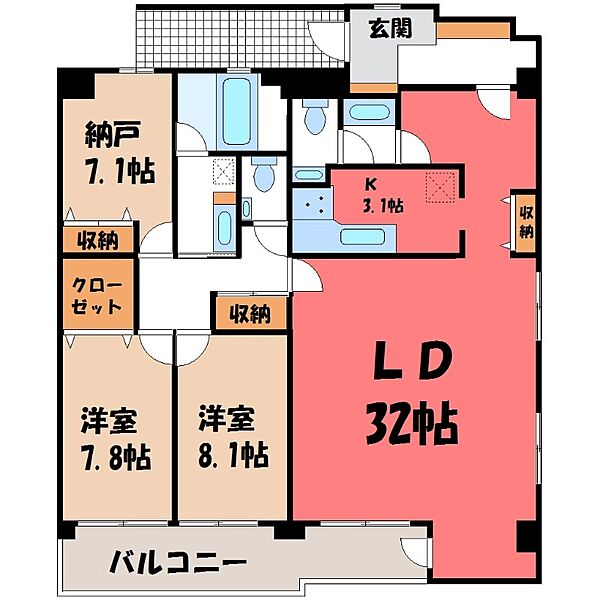 ザ・ミレニアムタワー ｜栃木県宇都宮市駅前通り2丁目(賃貸マンション3LDK・13階・136.10㎡)の写真 その2