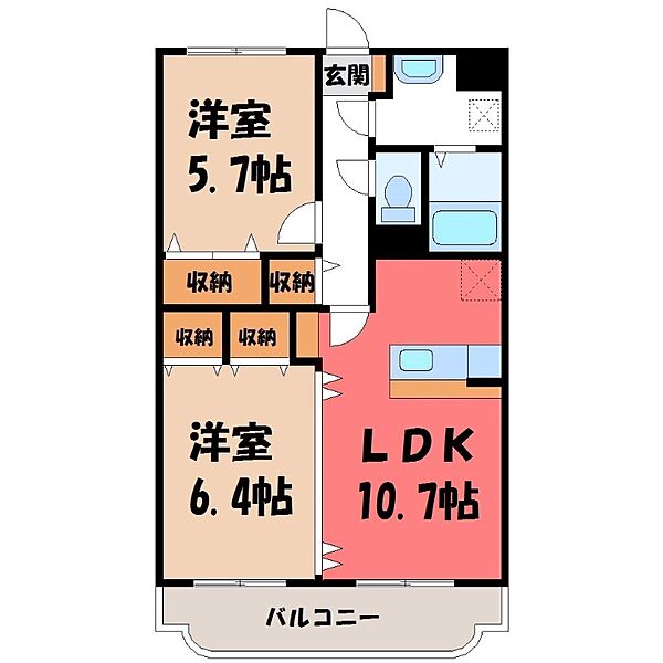 Ｙ＆Ｍイマージュ ｜栃木県宇都宮市中今泉1丁目(賃貸マンション2LDK・3階・55.51㎡)の写真 その2