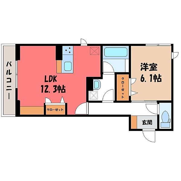 TORISIAS 今泉3丁目 ｜栃木県宇都宮市今泉3丁目(賃貸アパート1LDK・2階・46.49㎡)の写真 その2