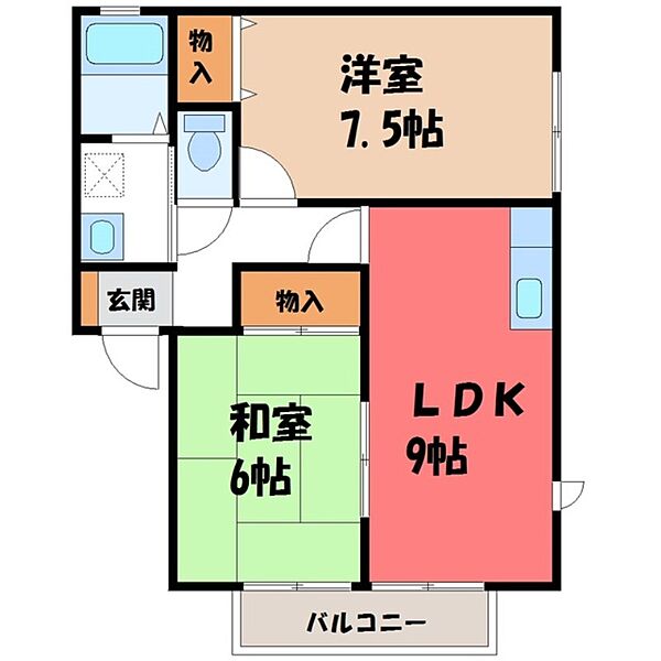 コスモス ｜栃木県下野市上古山(賃貸アパート2LDK・1階・52.84㎡)の写真 その2