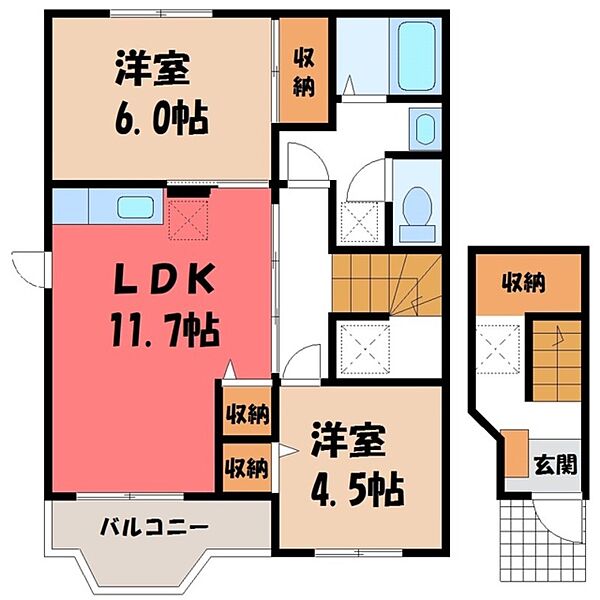 クレストール西川田 ｜栃木県宇都宮市西川田6丁目(賃貸アパート2LDK・2階・58.53㎡)の写真 その2