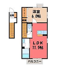 サニーフラット  ｜ 栃木県宇都宮市雀の宮6丁目（賃貸アパート1LDK・2階・46.96㎡） その2