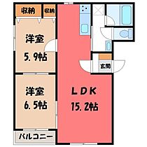 ミヤビタウン Ｄ  ｜ 栃木県宇都宮市若松原2丁目（賃貸マンション2LDK・1階・57.85㎡） その2