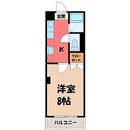 レジデンスカープ宇都宮 1Kの間取図画像
