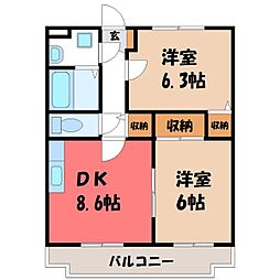グランドハイツ関根2 2LDKの間取図画像