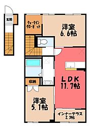 宇都宮市下栗町アパート 2LDKの間取図画像