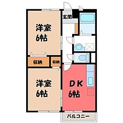 メゾン東北原 2DKの間取図画像