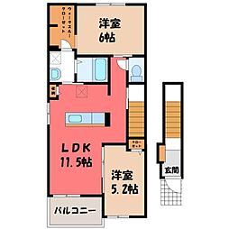プリムヴェールC 2LDKの間取図画像