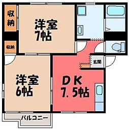 石井タウンハイツE 2DKの間取図画像