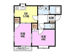 サンライズタウンF 2DKの間取図画像