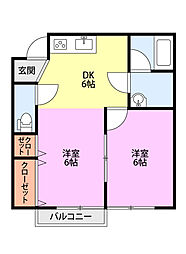 T・MコーポラスB 2DKの間取図画像