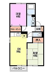 セジュール大通黄金A 2DKの間取図画像