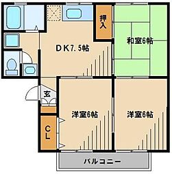 JR埼京線 与野本町駅 徒歩13分の賃貸アパート 2階2LDKの間取り