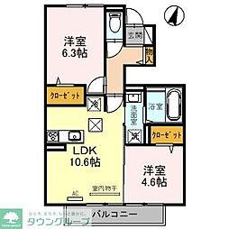 プリムール 1階2LDKの間取り