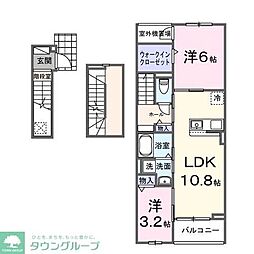 グラースフルール 3階2LDKの間取り