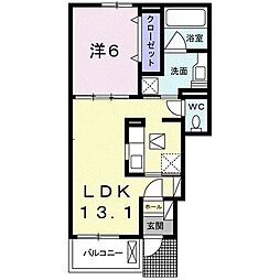 アンソレイエV 1階1LDKの間取り