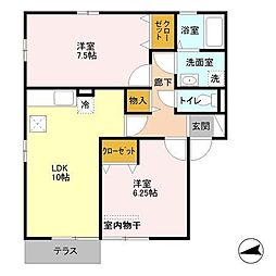 イーストハウス2二ツ宮 2LDKの間取図画像