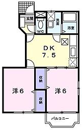 シャン・ド・フルールC棟 2DKの間取図画像