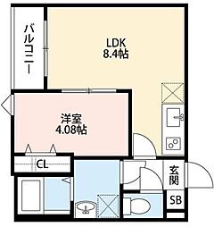 CRASTINE土呂 1LDKの間取図画像