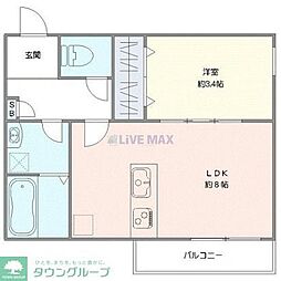 ジーメゾン東岩槻フェリシア 1LDKの間取図画像