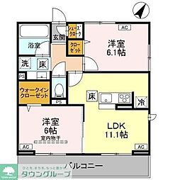 熊谷市万平町1丁目アパート 2LDKの間取図画像
