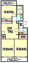セジュールマンション 3DKの間取図画像