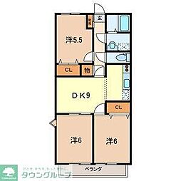 ロックヒルズA棟 3DKの間取図画像