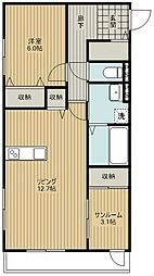 フルールドゥプリュニエール 2LDKの間取図画像