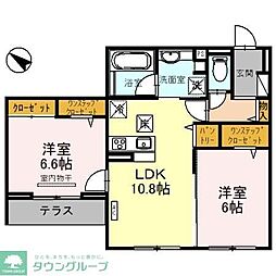 北本市東間8丁目アパート 2LDKの間取図画像