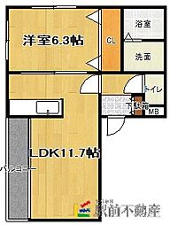 グランディール宮ノ陣 1LDKの間取図画像