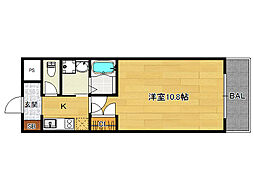 ラフェスタ天神川 1Kの間取図画像