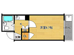 デトム・ワン烏丸鞍馬口 1Kの間取図画像