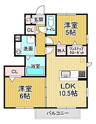 サクラディア 1階2LDKの間取り