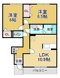 アルドーレB 2LDKの間取図画像