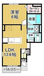 ル・ヴァンA 1LDKの間取図画像