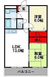 アビエンテ都府楼 4階2LDKの間取り