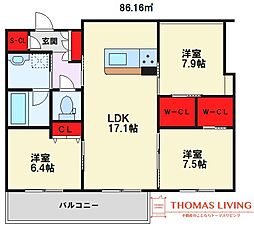 ヴィラ観世II 2階3LDKの間取り