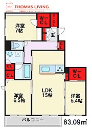 西鉄天神大牟田線 都府楼前駅 徒歩9分の賃貸アパート 2階3LDKの間取り