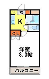 ウイングス学園通りN館 2階1Kの間取り
